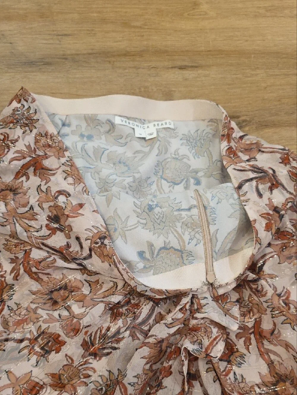 Veronica Beard Sz 14 Floral Ruched Front Women’s Skirt in Blush Brown